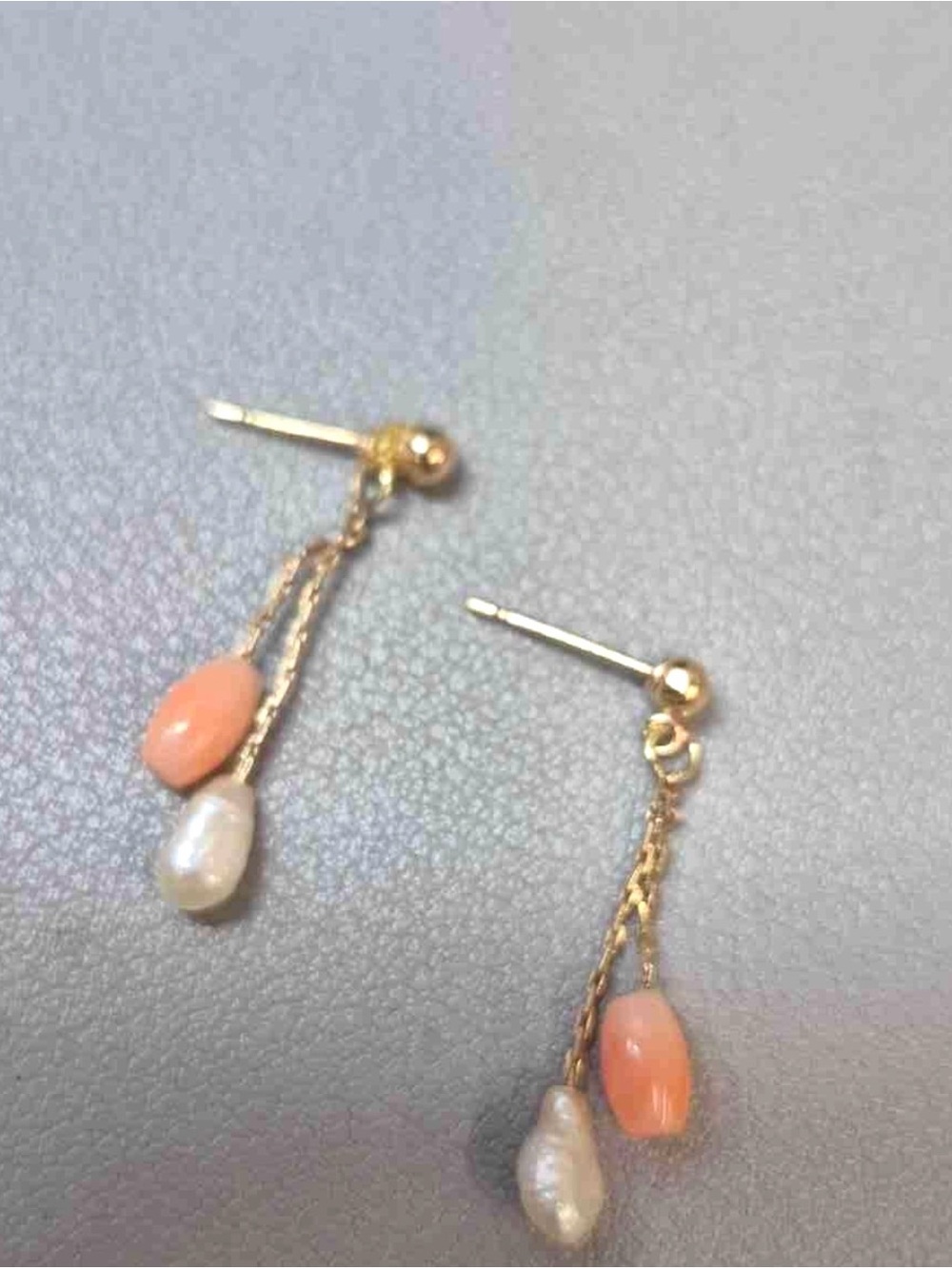 14K Gold Angel Skin Coral & Freshwater Pearl Dangle Earrings